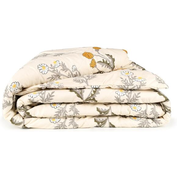 Microfiber All Weather Reversible Queen Comforter Ivory Floral Blossom Pattern - Picture 2 of 4